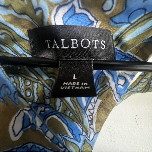 Talbots Tie Back Short Sleeve Top Women's Large Lively Floral Preppy Garden Puff - Picture 8 of 11
